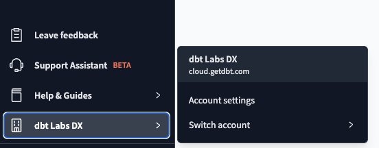 Example of Account settings from the sidebar